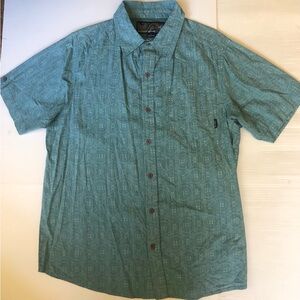 Men’s Prana Short Sleeve Blue Print Button Down Shirt Size Large Slim